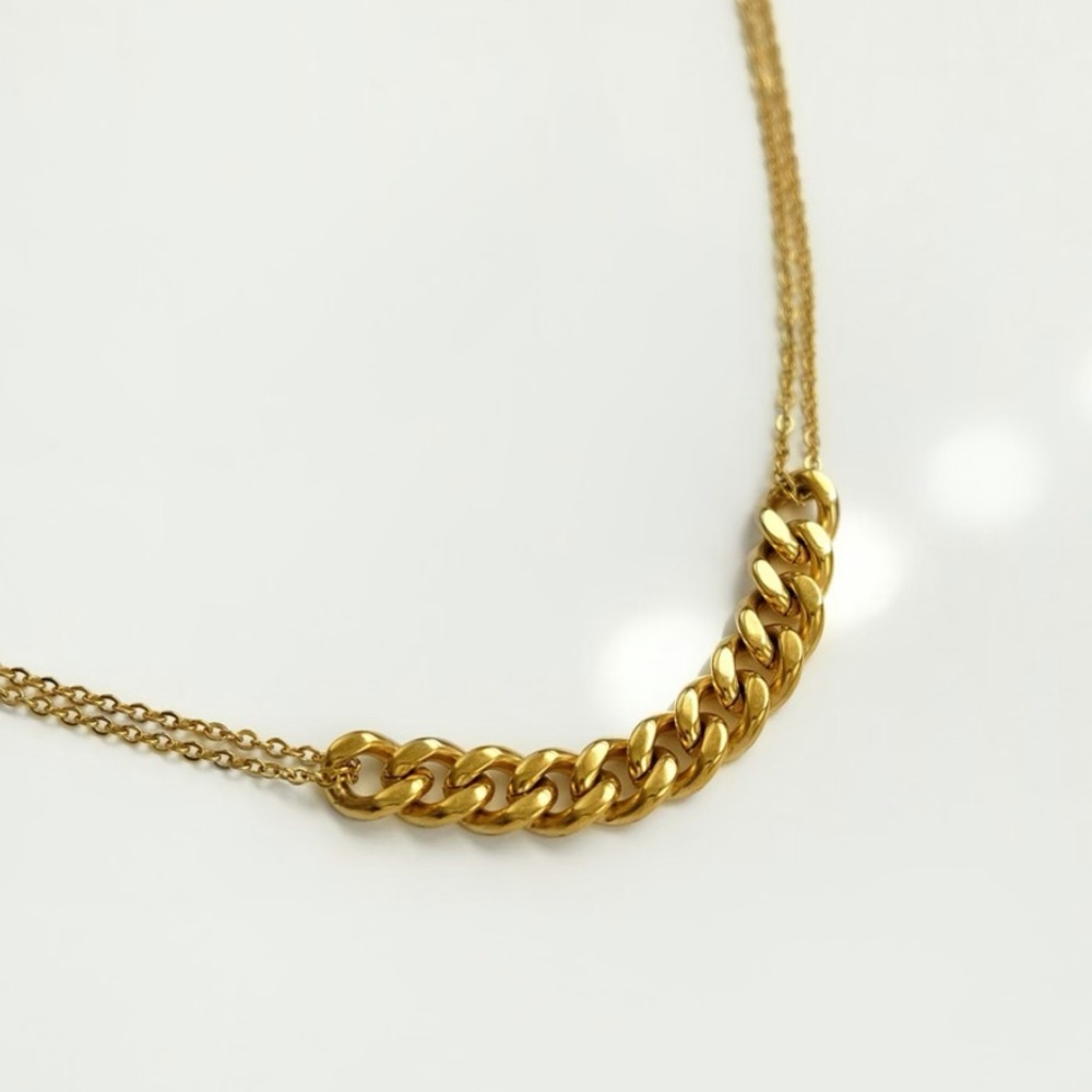 Double Link Chain Necklace | Gold Plated Stainless Steel Necklace - Picture 2 of 3